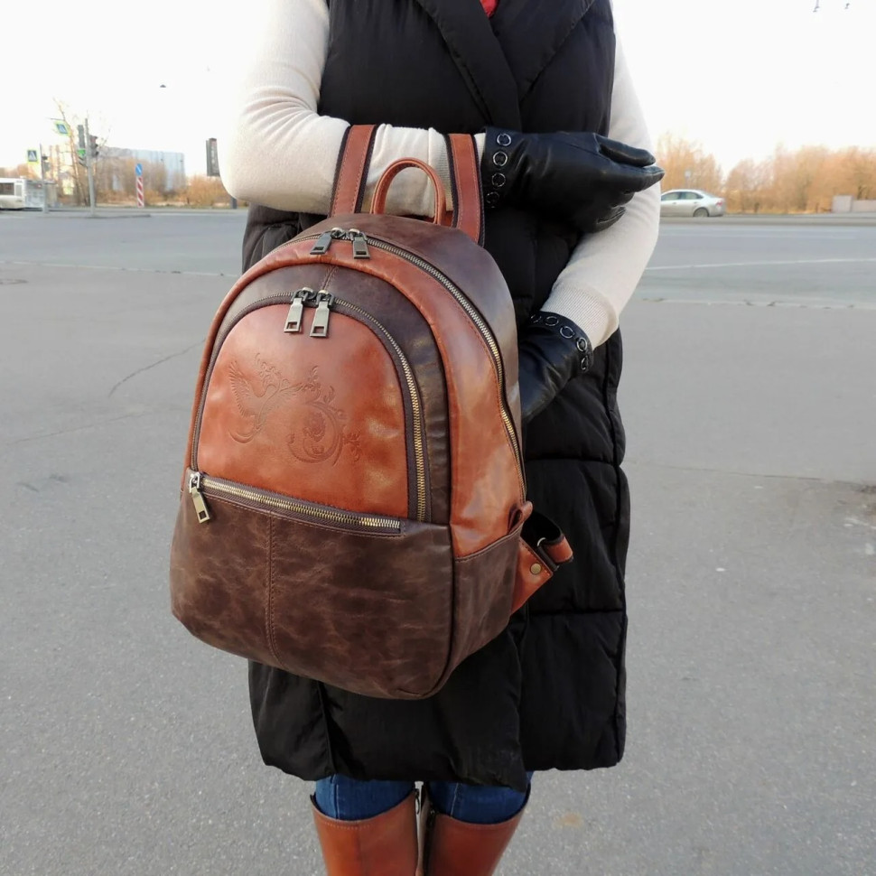 Рюкзак женский Natalia Kalinovskaya Р-43.602-1 «Леона» коричневый/рыжий гладкий Рюкзак женский Natalia Kalinovskaya Р-43.602-1 «Леона» коричневый/рыжий гладкий