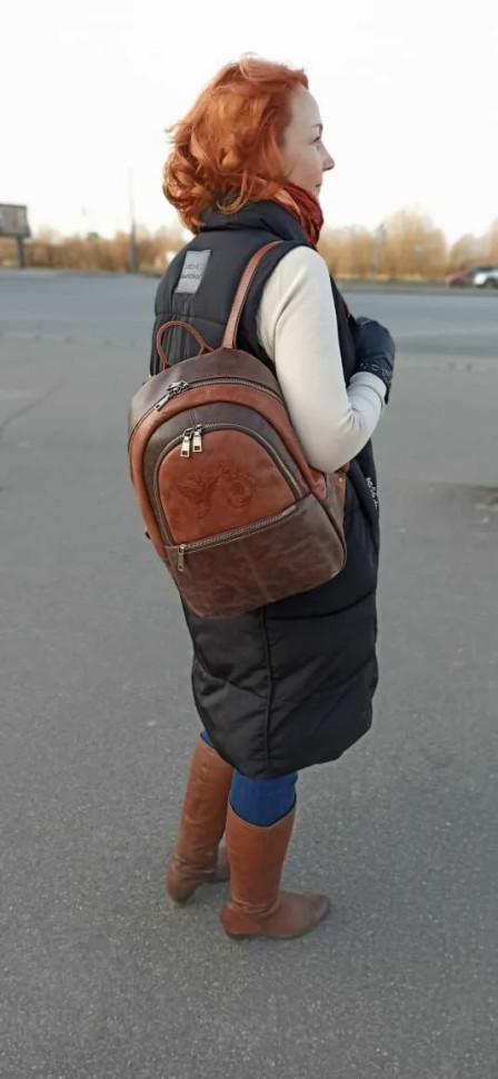 Рюкзак женский Natalia Kalinovskaya Р-43.602-1 «Леона» коричневый/рыжий гладкий Рюкзак женский Natalia Kalinovskaya Р-43.602-1 «Леона» коричневый/рыжий гладкий