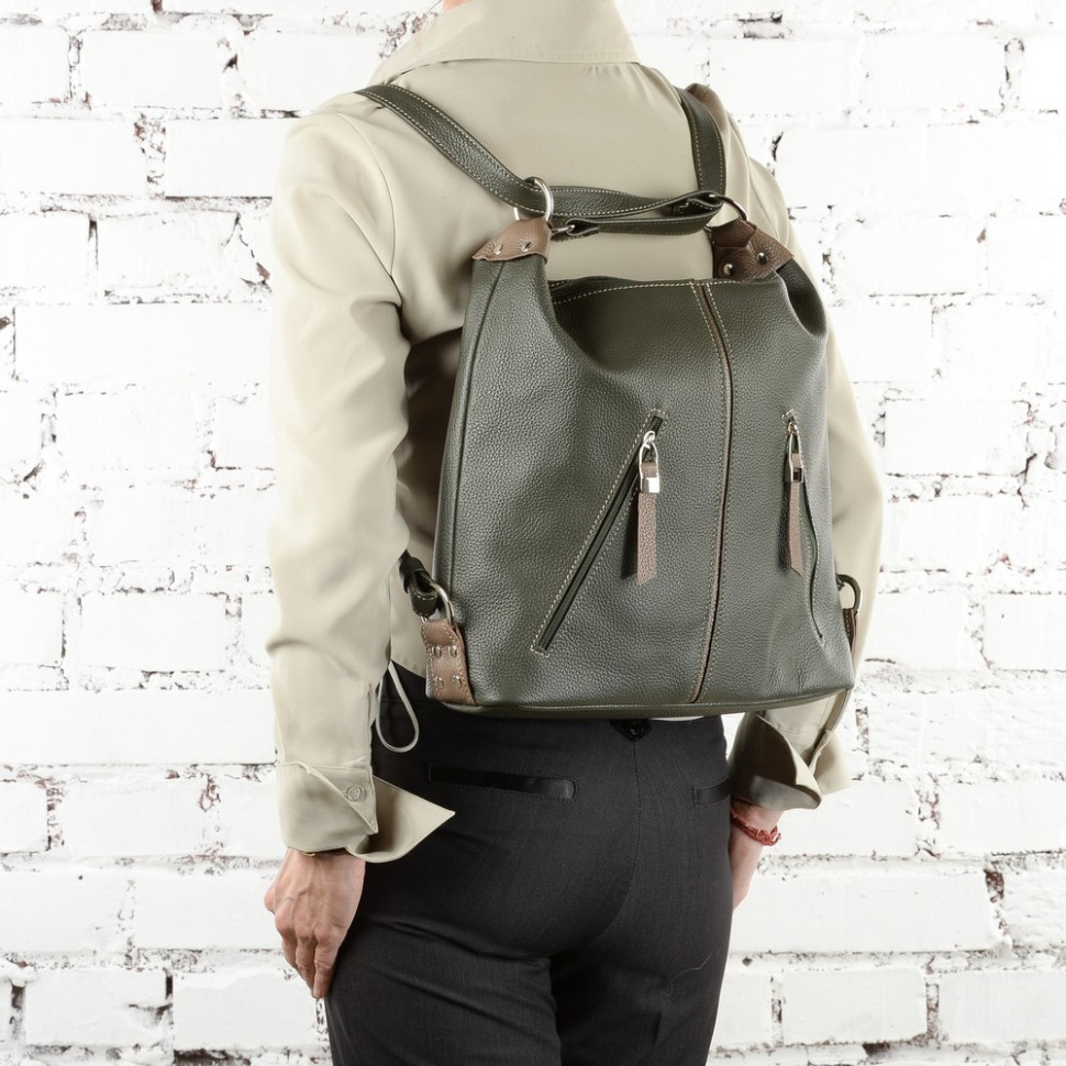 Сумка-рюкзак Sumkov 286/1 зелёная/бежевая Сумка-рюкзак Sumkov 286/1 зелёная/бежевая