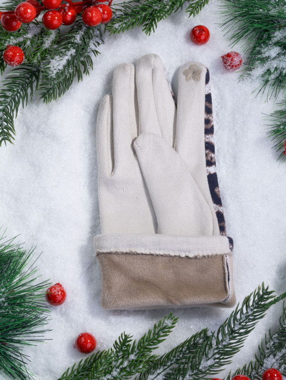 Перчатки женские Victory Леопард св.бежевые