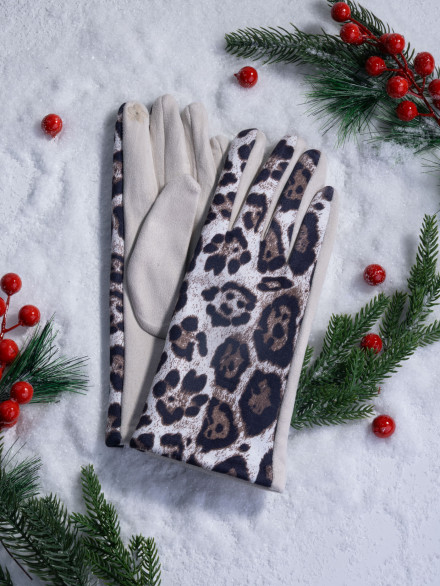 Перчатки женские Victory Леопард св.бежевые