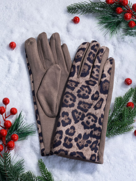 Перчатки женские Victory Леопард бежевые