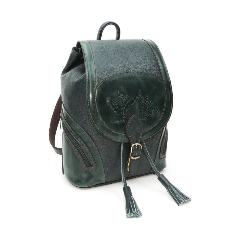 Рюкзак кожаный зелёный Natalia Kalinovskaya «Жанна»