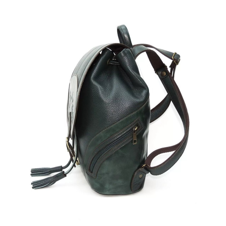 Рюкзак кожаный зелёный Natalia Kalinovskaya «Жанна»