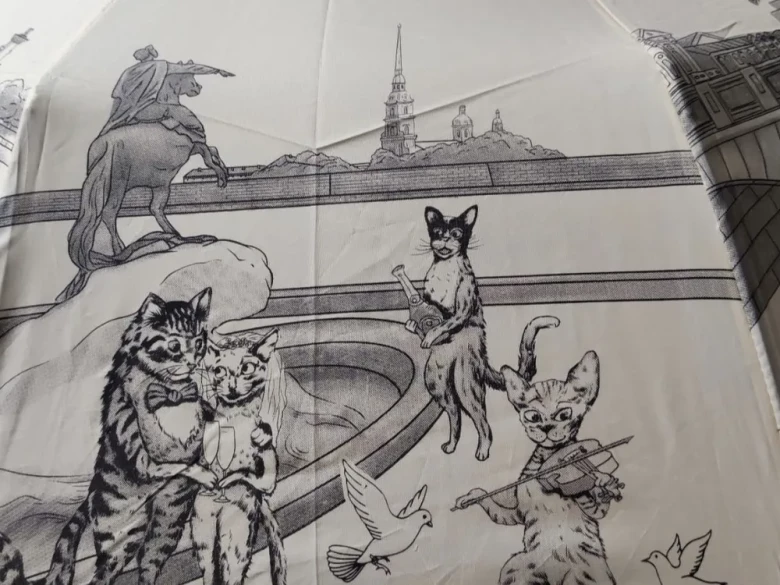 Зонт женский EuroClim 1843 "Коты", бежевый, полный автомат