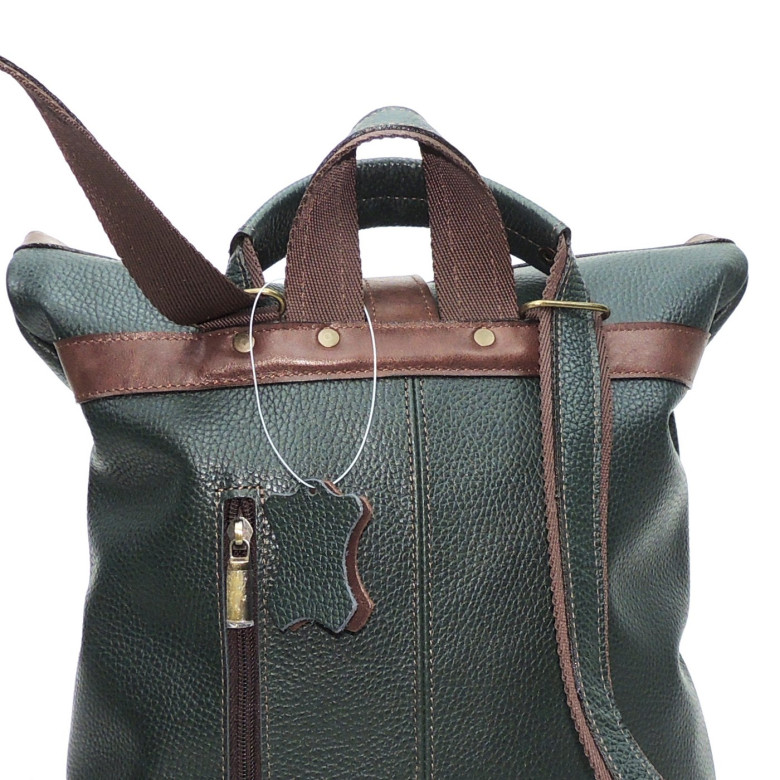 Кожаная сумка-рюкзак Natalia Kalinovskaya "Илайн" зеленая/коричневая