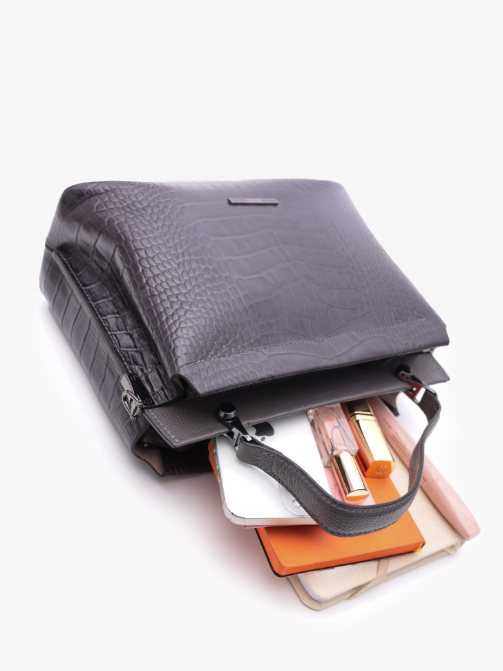 Сумка женская Karya 2427 тёмно-серый крокодил Сумка женская Karya 2427 тёмно-серый крокодил
