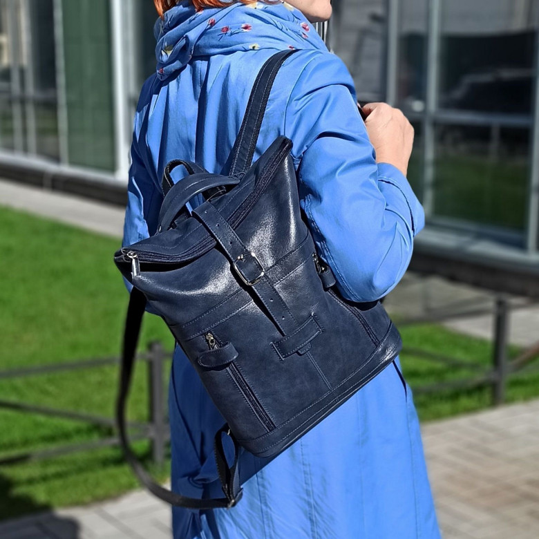 Кожаная сумка-рюкзак Natalia Kalinovskaya "Альто" синяя